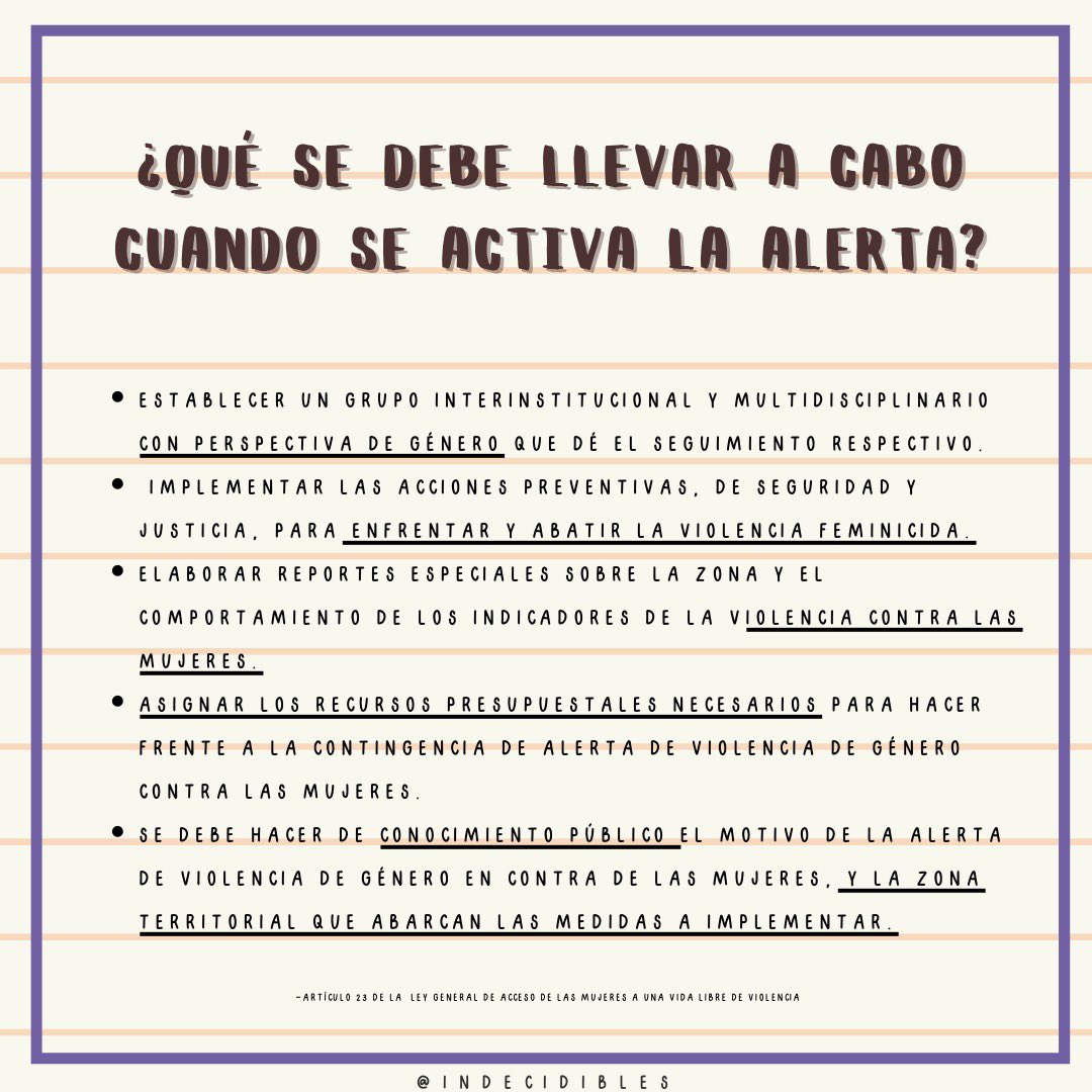 indecidibles's tweet photo. ¿Saben qué es la alerta por violencia de género contra de las mujeres? En Indecidibles tenemos los #JuevesDeFormaciónIndecidible y amamos colectivizar el conocimiento... 
4/ 10 post completo en 👉🏻 https://t.co/F0ipq0DhNh https://t.co/7C8n7gxtNB