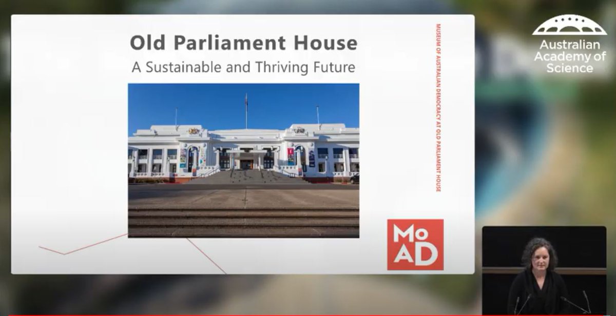 Emma Gwynn, Heritage/Collections Manager at  @MoAD_Canberra is sharing how environmentally sustainable heritage practices have been implemented at Old Parliament House, such as upgrading but retaining the original 1927 radiators which extended their life by 50yrs  #SustainableDome