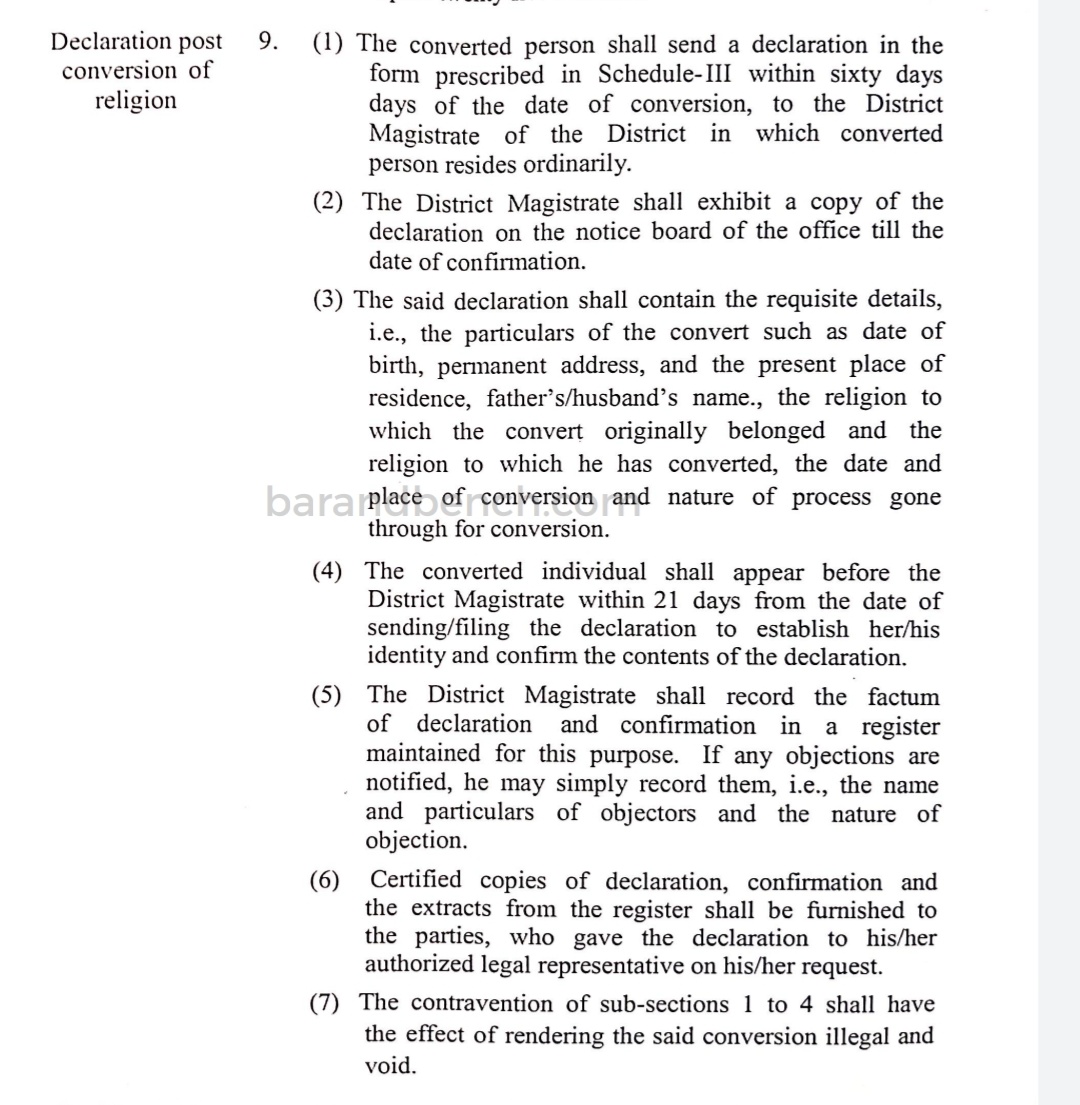 Provisions for permission from DM apply to the conversion, not a marriage (see Sections 8 & 9). In this case, Muslim man had agreed to Hindu rituals without yet converting. While this meant marriage registration may not have been possible yet, no impediment to the ceremony4/n