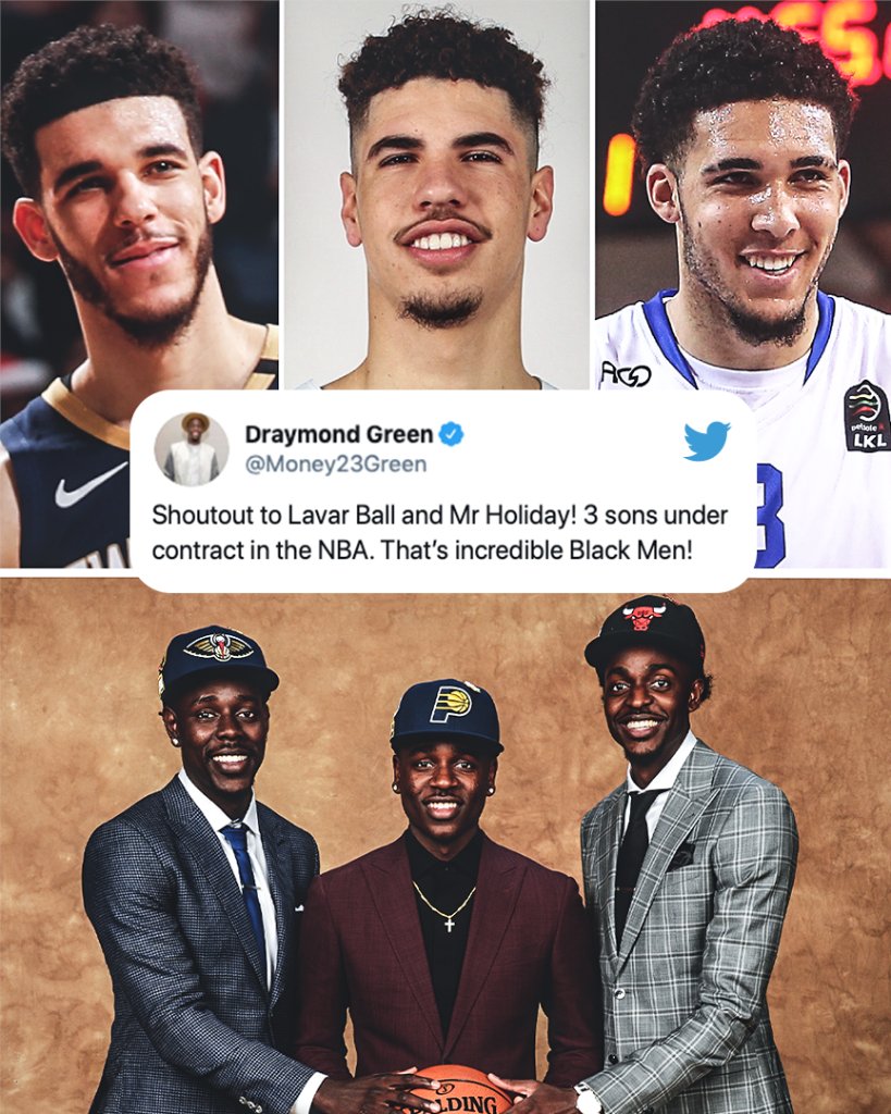 .<a href="/Money23Green/">Draymond Green</a> shouts out the Ball and Holiday brothers.

Two families that have three sons in the NBA 👏