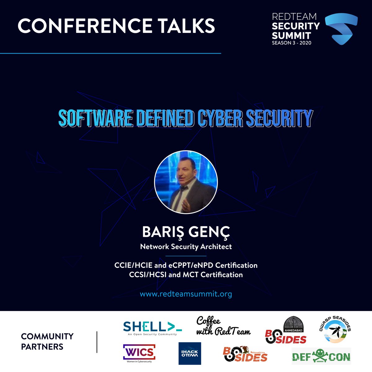 CommunityWics's tweet image. Revealing the next Talk topic of the conference, 
&quot; Software-defined Cybersecurity&quot; by  Barış Genç.

@ihack613

@bsidesahmedabad

@defcon

@Owaspseasides

#RedTeamSecuritySummit2020 #SecuritySummit2020
#Hacking #Hackers  #technology #infosec #cybercrime #linux #virtualconference