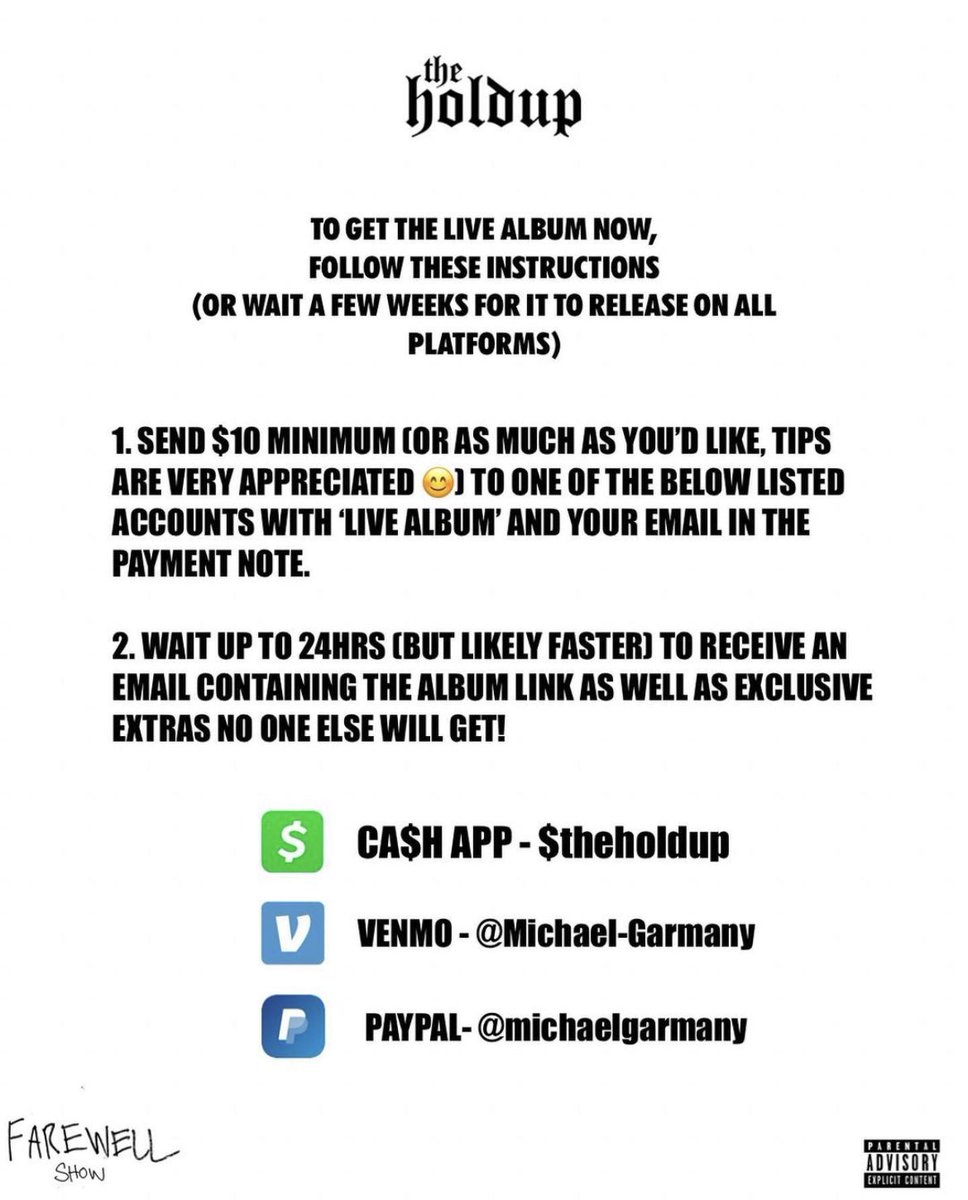 MichaelGarmany's tweet photo. The Farewell Show album is OUT NOW via instructions below 🖤
You also get access to the full live concert video with the pre-order. https://t.co/eoA2vvmKkh