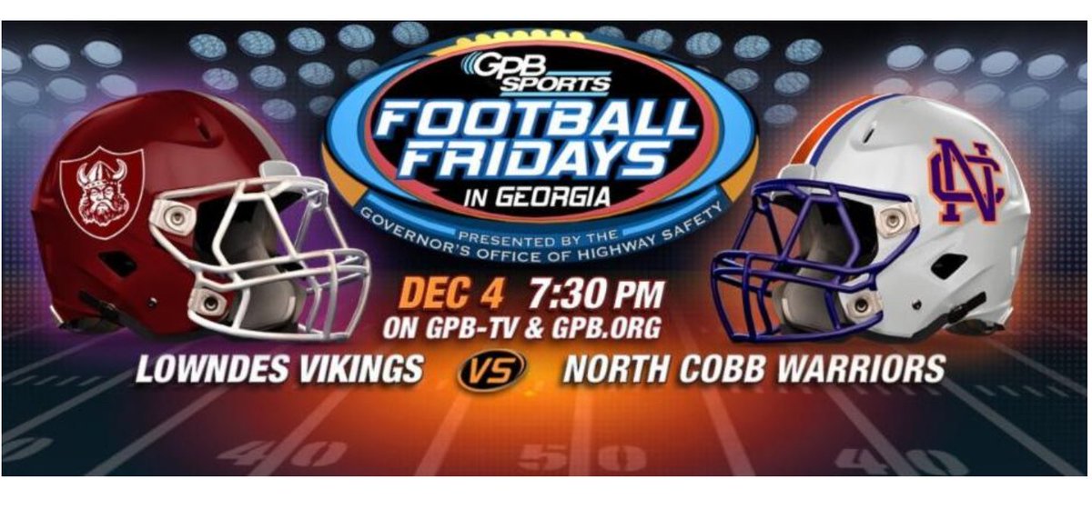 Check out Coach Queen's North Cobb Warriors tonight live on TV in their playoff game against Lowndes!
#NorthCobbHSFB. #TeamRiddell