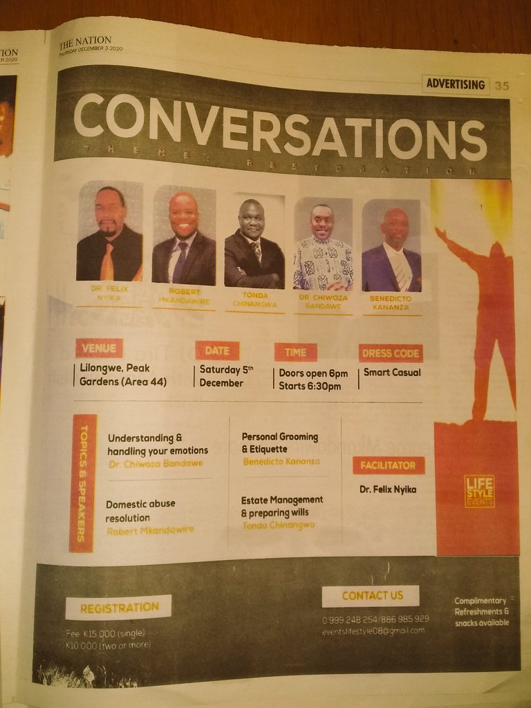 Our event: 

-Conversations men should have- 

got a full page ad in the paper yesterday. Grateful for small wins and steps forward. 

Get your tickets while seats are available.