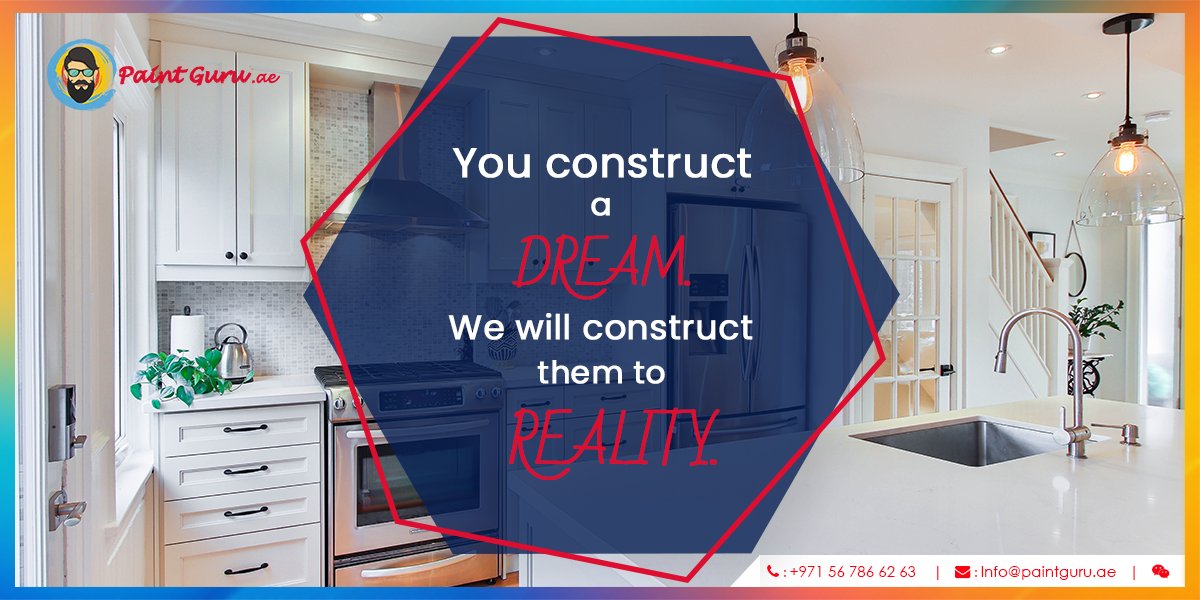 '@Paintguru.ae Putting in action your remodelling ideas and turning them into a beautiful and stylish result.' Paint Guru 3D #KitchenDesign and #RenovationService. Call PaintGuru +971567866263 Visit the website paintguru.ae to know more. #paintguru #kitchen #kitchens