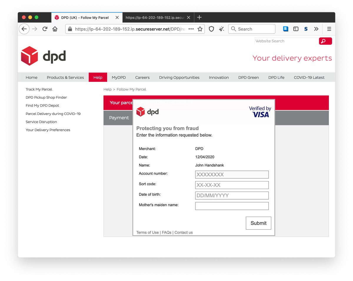 Credit where credit is due, they're thorough! They validate the card number to ensure it isn't made up (urgh, further effort!).With a valid card number, they're cheeky enough to squeeze a few extra details out of you, pretending to be the Visa Verified screen.6\\n