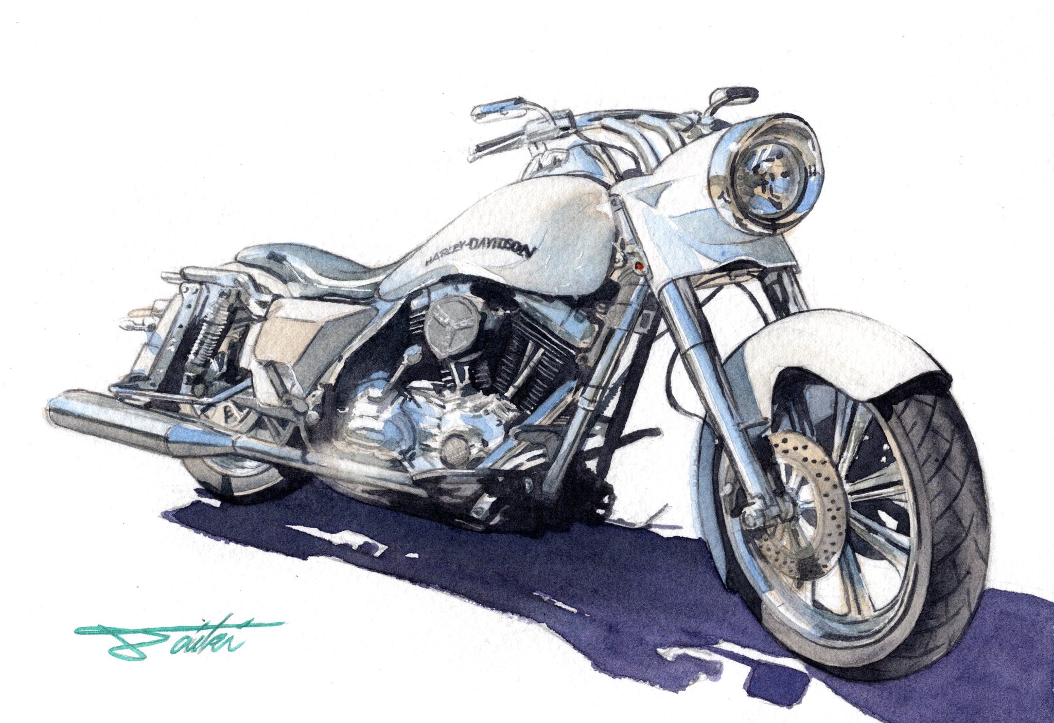 コサカダイキ イラストレーター ご依頼頂きハーレーの水彩バイクイラストを描かせて頂きました こちらはb5サイズになります バイクイラスト Watercolor ハーレーダビッドソン コサカのアトリエ T Co M6nctprnlx Twitter