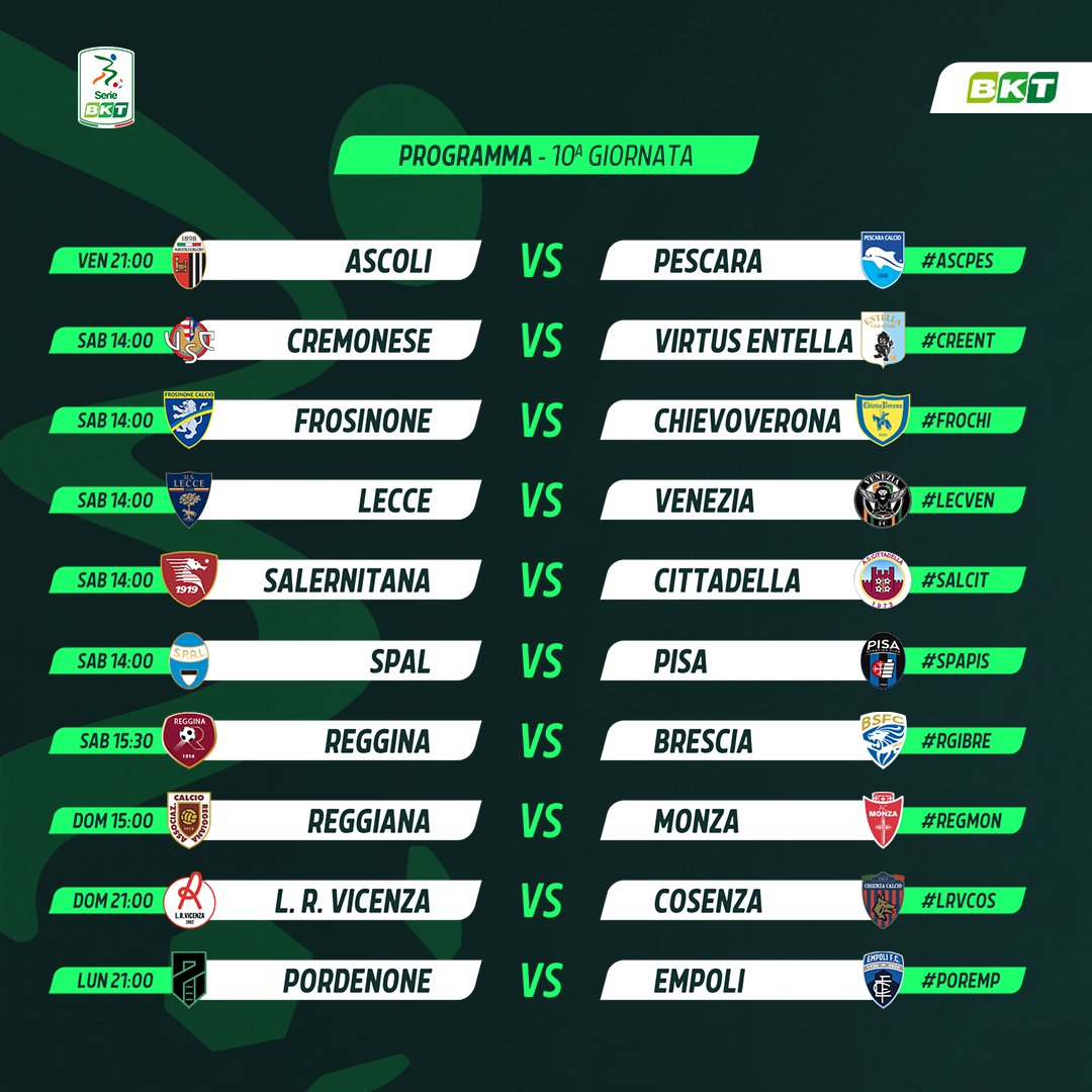 Lega_B's tweet photo. 🗓️⚽ Prende il via questa con l'anticipo #ASCPES la 10^ giornata della #SerieBKT!

Quale match seguirai con più interesse? https://t.co/Yt3H4YWPaV