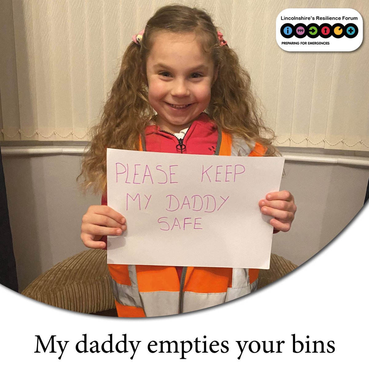 LincolnshireLRF's tweet photo. "My daddy is a bin man in Boston, I am so proud of him! Please help keep him safe by disposing of your waste in the correct way, and Covid-infected waste my mummy says has to be bagged for 72 hours before you put it in your wheelie bin" Thank you 😊 https://t.co/9thr2asnwP