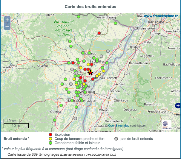 #Séisme nord de  #Strasbourg du 4/12/2020. Cartes de la sévérité de la secousse par commune et effets perçus.