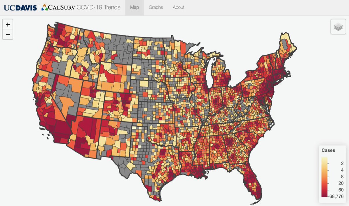 Go here  https://covid19.calsurv.org  to see an interactive map of covid hot spots by county.You'll get maps like this