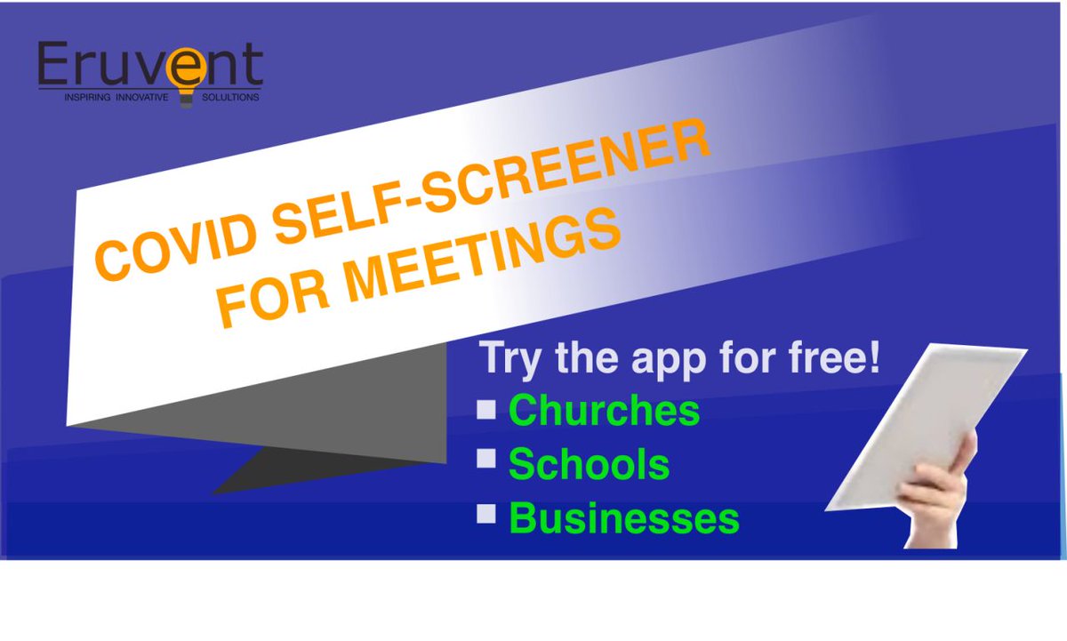 eruvent's tweet photo. COVID-19 self screening app built by Eruvent Technologies to help churches and organizations hold safe in-person meetings.
Demo Request Link: https://t.co/jSXdYvGgrP

#covid19solutions #socialdistanacing #screening #meetups #meetings #eventsafety #eventmanagement #churches https://t.co/2wtFWGIwcQ