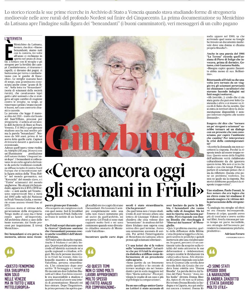 elenalizzi's tweet photo. “Siamo #benandanti, siamo nati con la camicia, tre volte all’anno ci rechiamo in spirito a lottare con streghe e stregoni per la fertilità dei campi”#Menichino
Riedito il libro dello storico #Ginzburg che scoprí nel 1962 il culto agrario apparso nel XVI sec in #Friuli
#Gazzettino https://t.co/Vuw2lvMJ8F