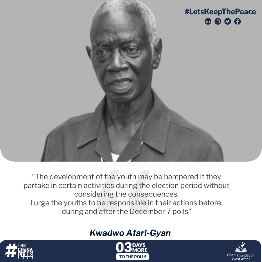 OFWAFRICA's tweet photo. “... I urge the youths to be responsible in their actions before, during and after the December 7 polls.”
3 more days to #TheGhanaPolls2020
#LetsKeepThePeace https://t.co/5vJjsu2XFG
