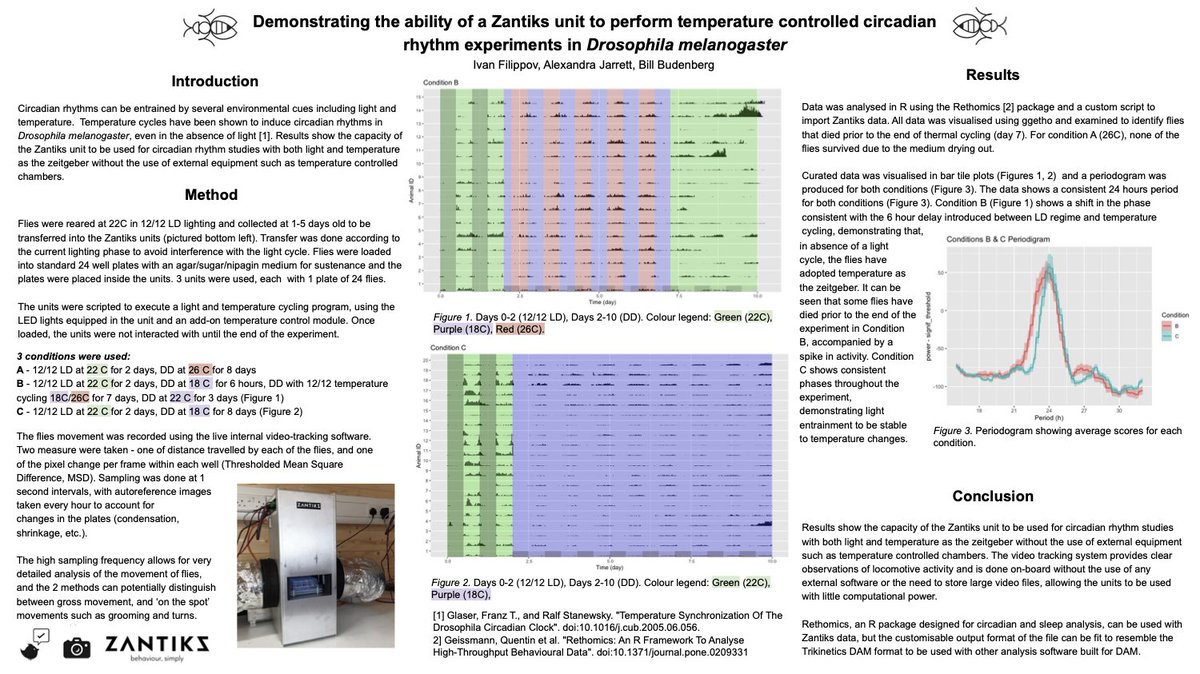 _zantiks's tweet photo. Congratulations Ivan &amp; Rosie for completing your internships with us. Manipulating temperature to drive #circadianrhythm in #Drosophila. Great work produced in a short amount of time. Check out their poster presented at #EntSoc20. #BehaviorSimply

https://t.co/LAvTbiIbtD https://t.co/nX2LXPg3aa