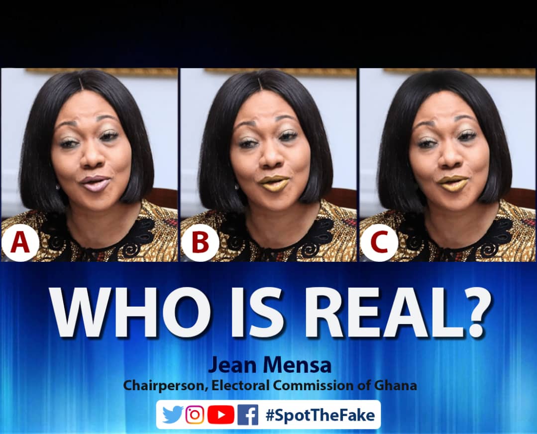Jean Adukwei Mensa was appointed as the Chairperson of the Electoral Commission of Ghana on 23 July 2018.

Identify which is real among these 3⃣ images and explain how the others are manipulated to win cool prize of 5️⃣0️⃣ghc data credit.  #spotthefake @penplusbytes @naadomnkoa