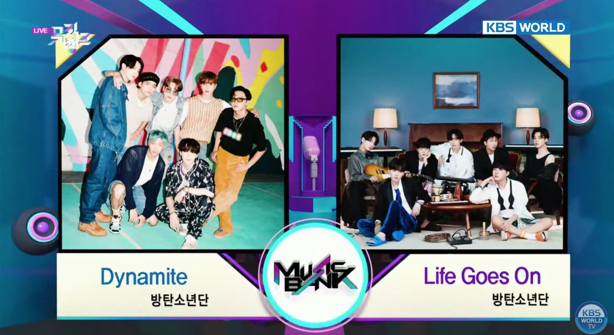 charts_k's tweet photo. .@BTS_twt is nominated against BTS in today's Music Bank! <Dynamite vs Life Goes On>

*No live voting https://t.co/kfrZWboTHt