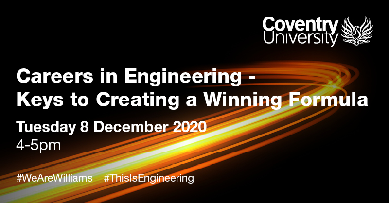 Dreaming of a career in engineering?
This webinar on 8 Dec is one not to miss. Guest speakers include @Al_Peasland from @WilliamsRacing and @AshmanPatricia from @CovCampus.
👉eventsforce.net/winningformula
#ThisisEngineering #WeAreWilliams #EngineeringUK #JoinYourAIFuture