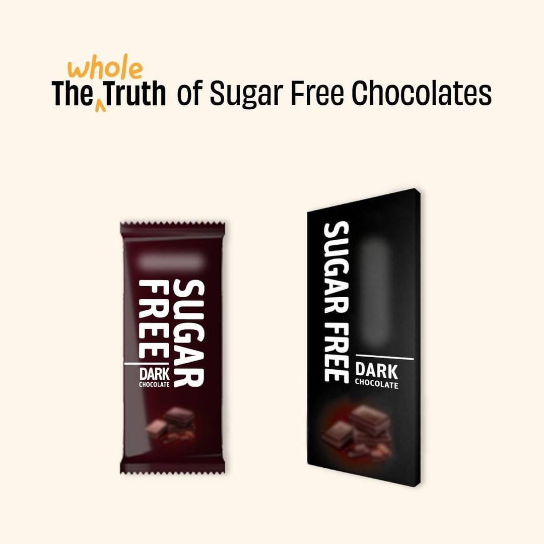 True – this chocolate is sugar-free.Also True – it still has 475cal/100gm. That’s only 82 calories lesser than a regular 55% dark chocolate bar.Now, one might ask, if all the sugar is removed, how is it that the calories went down by only 15%?(1/7)