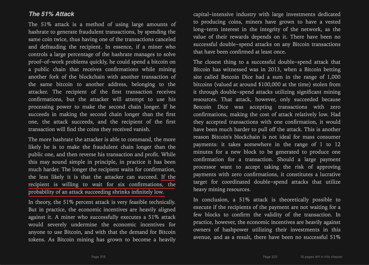No, 6 confirmations does not mean infinite assurance and that your transaction is irreversible. Books like ‘The Bitcoin Standard’ are badly wrong.5/