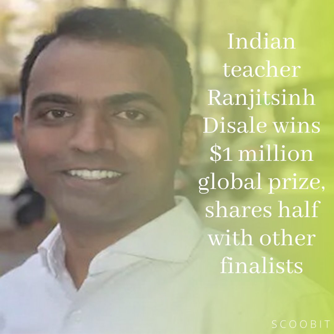 scoobit__'s tweet photo. #RanjitsinhDisale, an #teacher from #Solapur region of #Maharashtra, has won the $1 million (around Rs 73.8 million) #GlobalTeacherPrize set up in partnership with #UNESCO, and gave away half of it to nine other #finalists from various countries. https://t.co/QCXTpo4fLc