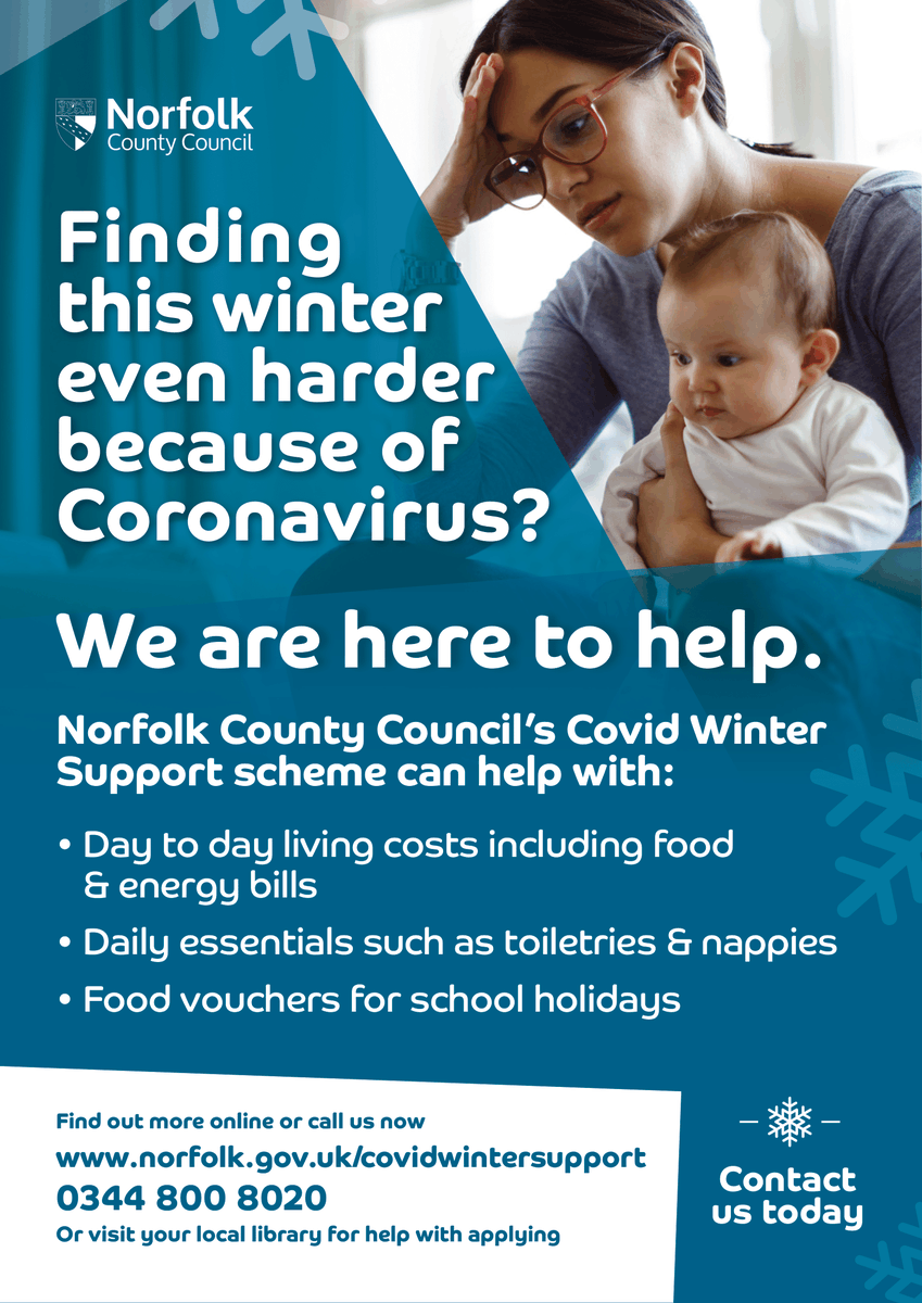 HWNorfolk's tweet photo. Norfolk County Council have set up a special support scheme to help residents get through winter.

If you need help or support, get in touch as soon as you can. And if you don’t need this support, but know someone who does, please pass the message on.

https://t.co/bSguk2knHf https://t.co/zIOl0tGtwI