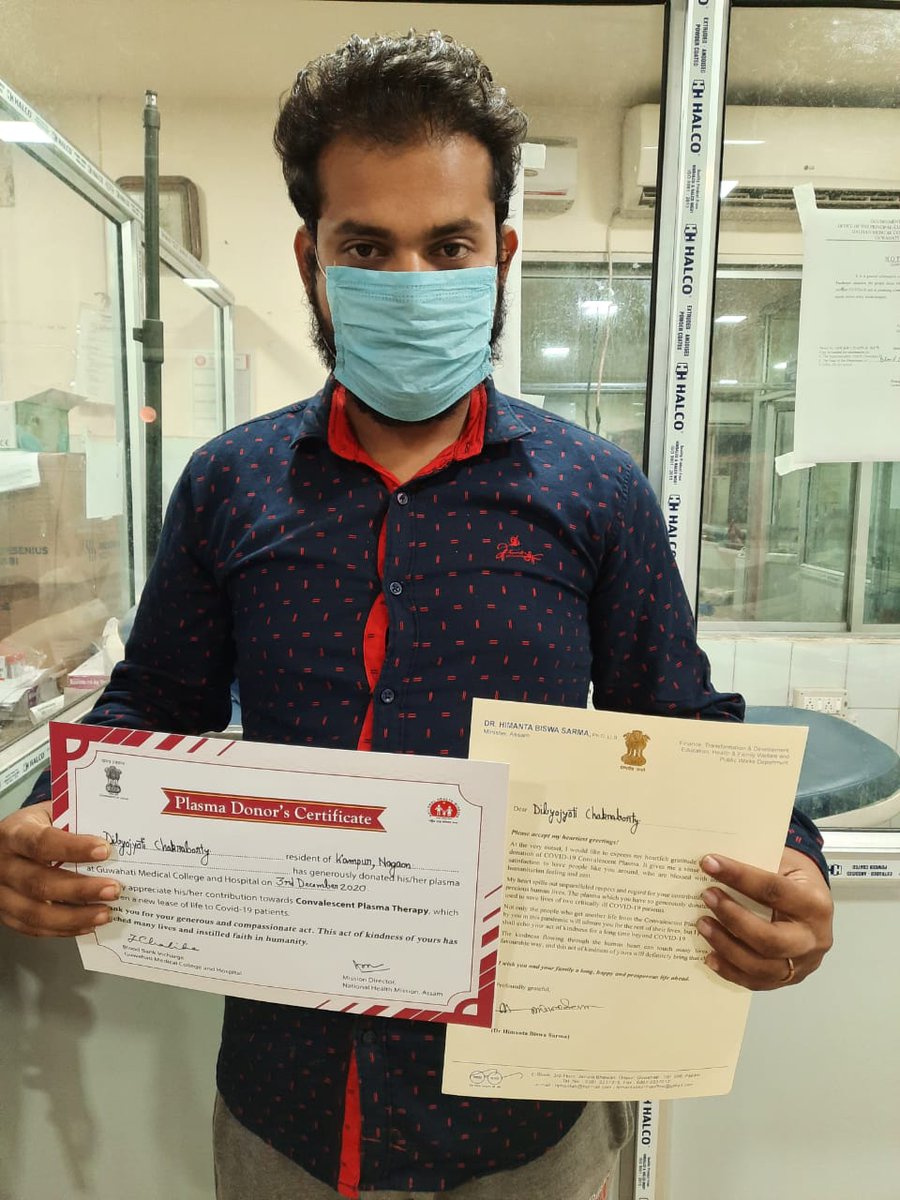 AssamCovid's tweet photo. GMCH Covid Hospital.

#AssamPlasmaHero

Your #Plasma can save #TwoLives

We still need your help to save more #Lives.

- DibyoJyoti Chakraborty
- DeepJyoti Sarma

#AssamFightsCorona https://t.co/fFwGhVp7jV