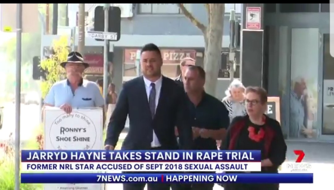 Proudman74's tweet photo. Anyone else notice how Ronny, the shoe shining extraordinaire who plies his trade outside Newcastle Courthouse, has been getting a lot of free advertising during the Jarryd Hayne trial with some quite clever and cunning positioning? https://t.co/Bkd094jIRR