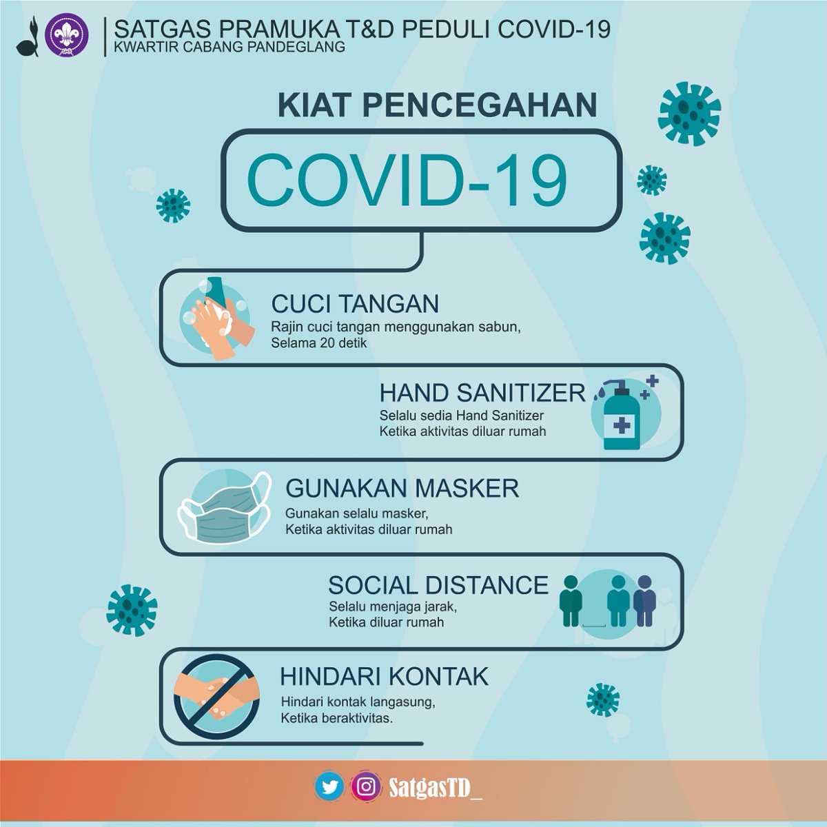 SatgasTD_'s tweet photo. Assalamualaikum Wr. Wb
Salam Pramuka !

Hallo kakak-kakak Pramuka Pandeglang

Mari ikuti kiat pencegahan penyebaran COVID-19 dengan mengikuti protokol kesehatan 😇

@SatgasTD_

#pramukapandeglang https://t.co/ykvUA6YrtW
