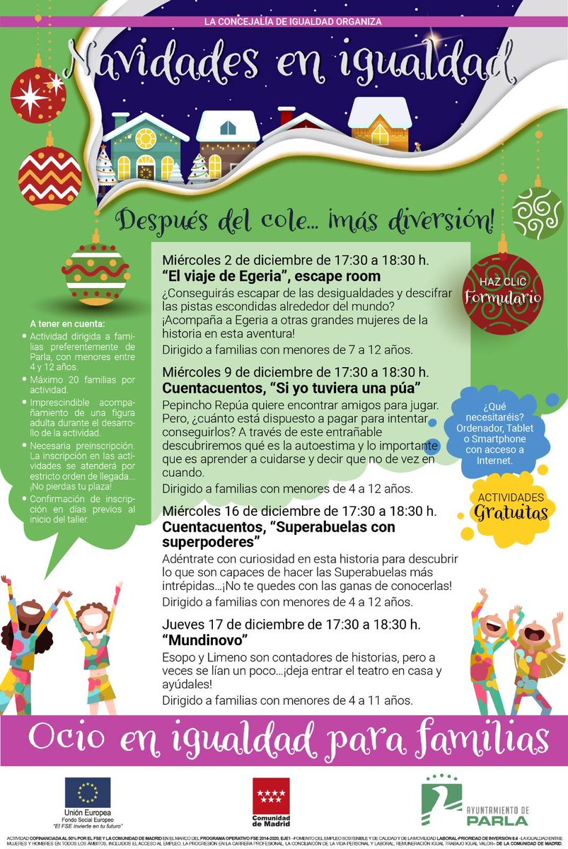 Navidades en Igualdad  para el #AyuntamientodeParla. ¿Te las vas a perder? ¡Os esperamos!