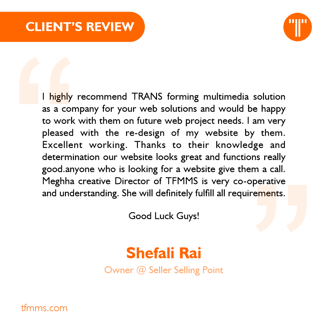 TRANS_fmms's tweet photo. When client appreciates us for our work.

Happy you, happy us!

Thank you for your valuable #feedback 

#testimonial #ssp #website #tfmms https://t.co/S6C0dnghtW
