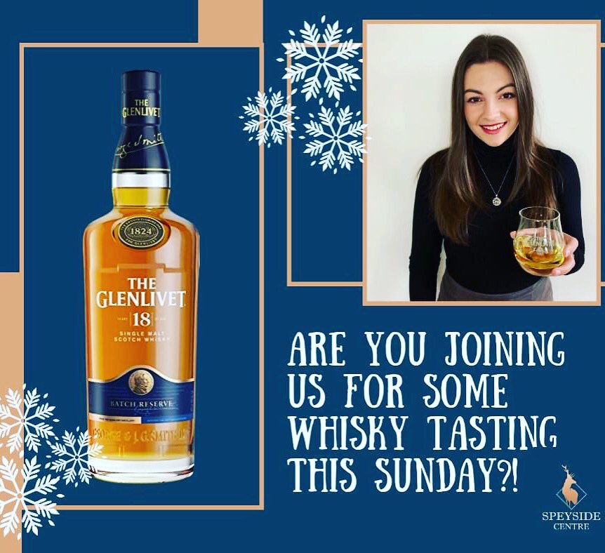 Whisky Tasting here at the Speyside Centre this Sunday! Pop in between 11am &amp; 4pm and meet The Glenlivet Ambassador Harriet Hendry. Samples include TGL 15, TGL 18 &amp; the Nadurra First Fill American Oak. There might just be some Hot Toddies too! 
🥃😋 #Scotch #Speyside #Tastings