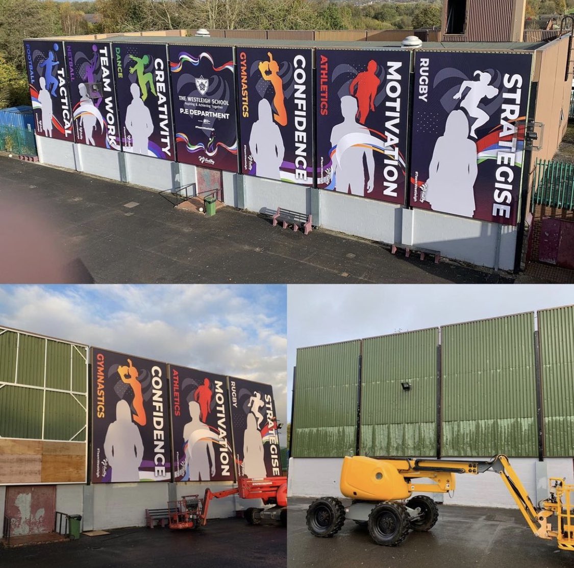 Excellent transformation on an old sports hall into an inspiring colourful display. Printed, manufactured and installed by the team here at #SignUpSystems #SUS #Print #Graphic #Installation #SignInstallation