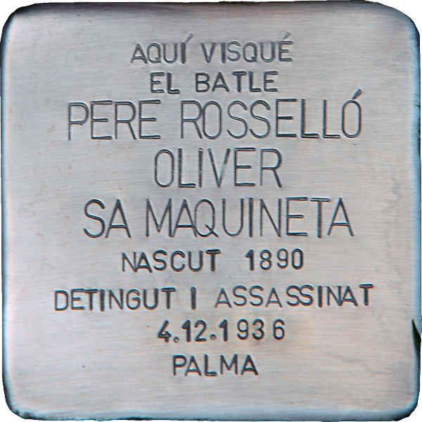 IStolpersteine's tweet photo. #OTD en 1936 era asesinado en Palma
PERE ROSSELLÓ OLIVER
Alcalde de Alaró
En la puerta de la casa en que vivió en esa localidad una ⬜️ #RemStone -"Piedra de Memoria"- (*) le recuerda.
Gracias a @MemoriaMallorca
(*): También son creación de Gunter Demnig. https://t.co/iEn89EBddZ