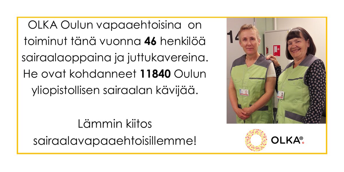 OlkaOulu's tweet photo. #vapaaehtoistenpäivä #sairaalavapaaehtoiset #sairaalaoppaat #ppsotu #oys2030 https://t.co/evIZLw1CSc