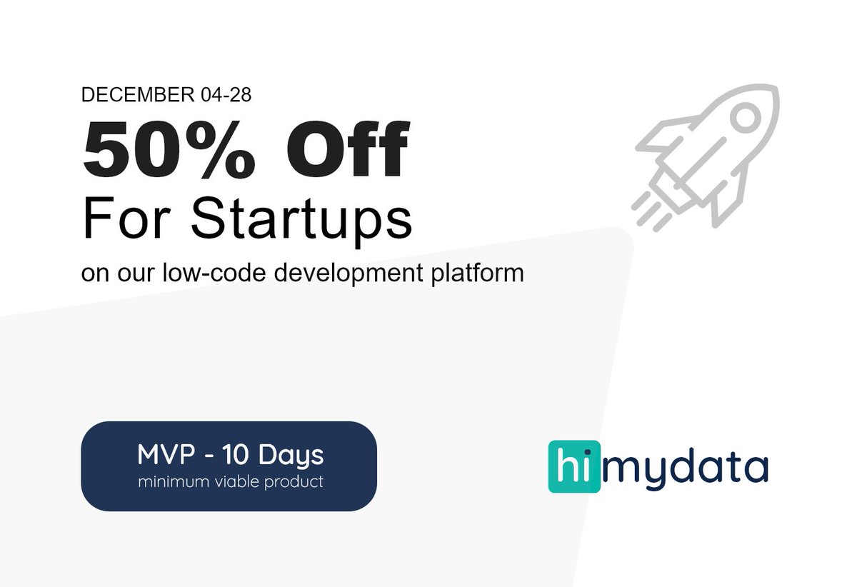 ⚡ Votre Application 5x plus vite | Web ou Mobile | Développement simplifié ⚡
Votre MVP (produit minimum viable) en 10 jours.🚀 Profitez! C’est notre dernière promotion de l’année. Offre valable du 04 au 28/12/2020.
himydata.com
#blackfriday #startup #innovation #data