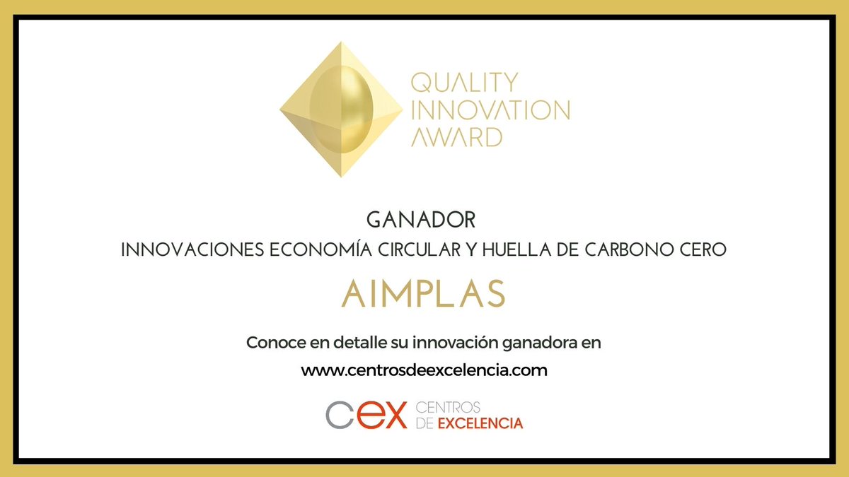 CentrosCex's tweet photo. @aimplas, organización ganadora de los #PremiosQIA en la categoría #Innovación en #EconomíaCircular y #HuelladeCarbono Cero. Su proyecto #Oceanets representará a #España en la fase internacional de los #QualityInnovationAward. https://t.co/bQoHeqnXtg
