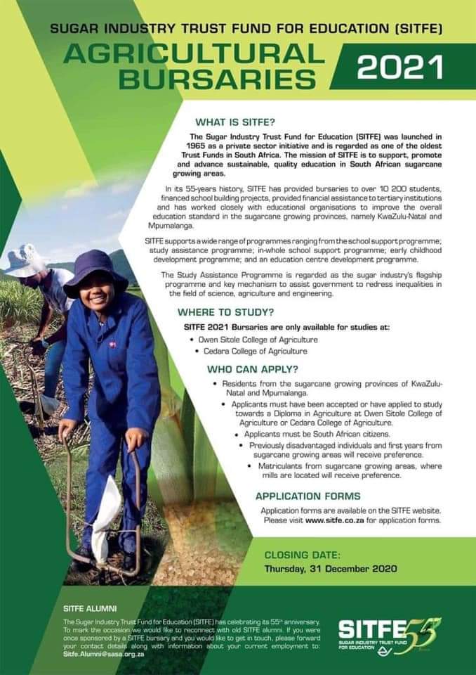 comforttenyeko's tweet photo. 2021 bursary opportunities
#SITFE #SASA #SAFDA #education
@safda_farmers https://t.co/ytY59pZR9W