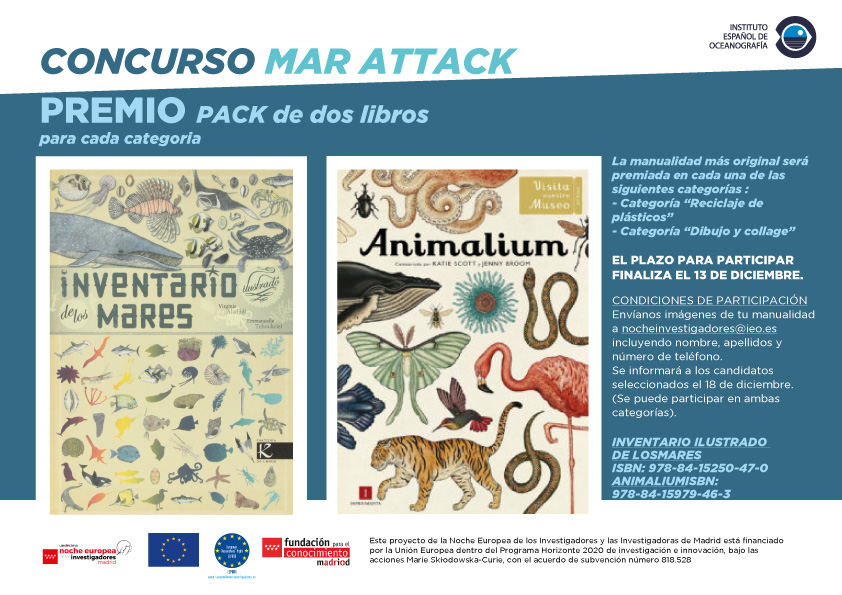 IEOoceanografia's tweet photo. ๐ข Recuerda: ยกtodavรญa puedes participar en nuestro concurso de manualidades #MarAttack con tus ideas originales ๐จ๐๏ธโ๏ธโป๏ธ y ganar un premio ๐ ๐!
๐
Hasta el 13 de diciembre.
โน๏ธ Bases en https://t.co/uPlJD9Wyqb
#NocheEuropeaInvestigadores #ERN20 #NIGHTspain #NIGHTmadrid ๐ https://t.co/5SHHB0ExPc