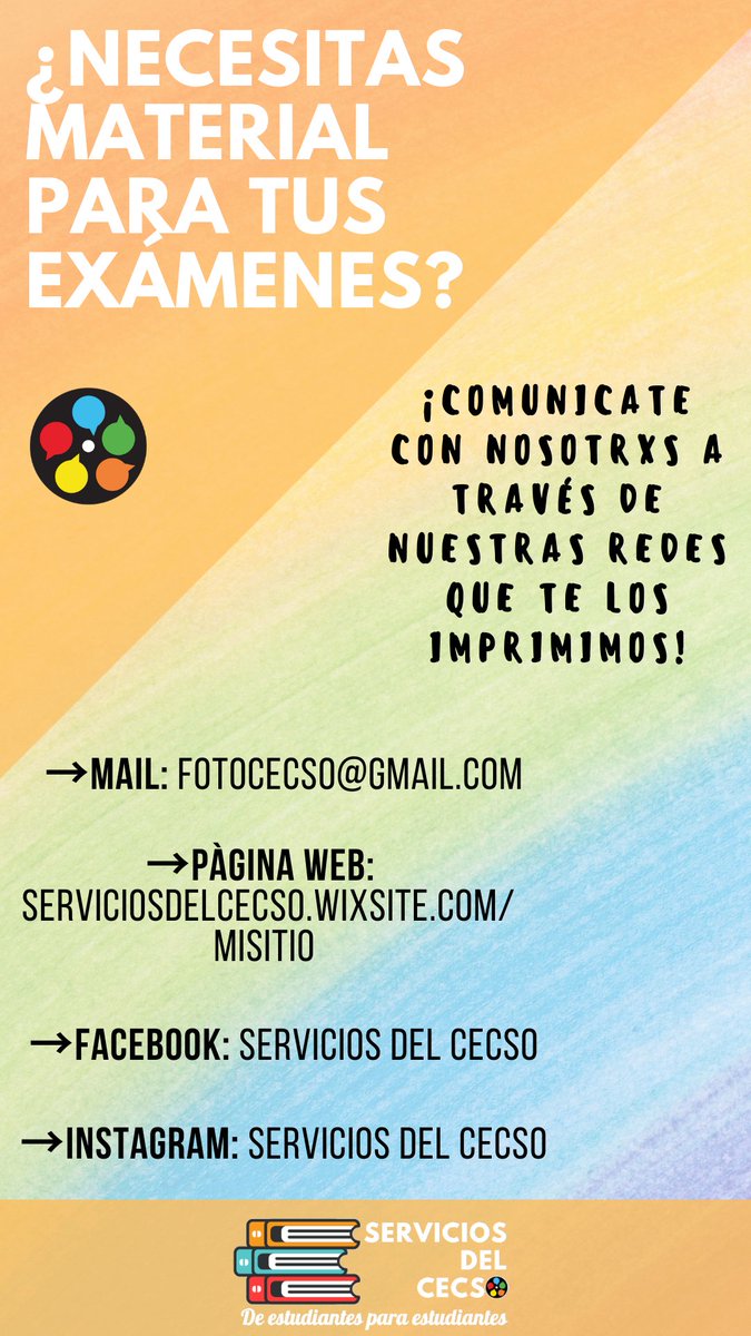 ¿tenés que dar exámenes?... no te preocupes que los Servis se encargan!, pedí tus materiales vía nuestro mail o por mas información comunicate con nosotrxs por las redes sociales!