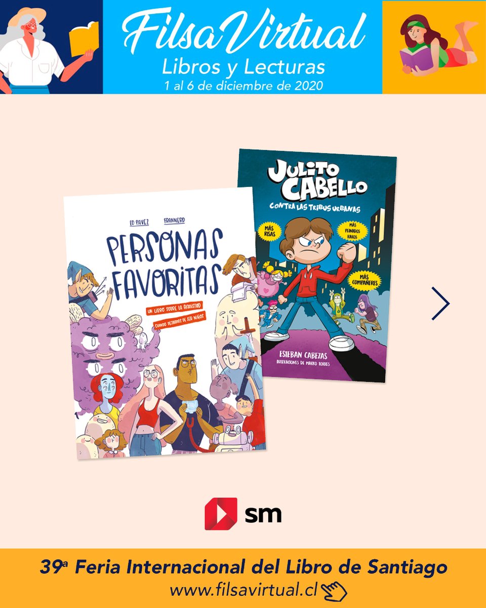 Ediciones_SM's tweet image. Hasta este 6 de diciembre estaremos en la #FILSAVIRTUAL de la @camaradellibro  📚 ingresa a filsavirtual.cl y encuentra con descuento ¡la mejor #literatura infantil y juvenil para esta Navidad!

#LibrosyLecturas #FilsaOnline #FeriaDelLibro #LiteraturaSM #Lij