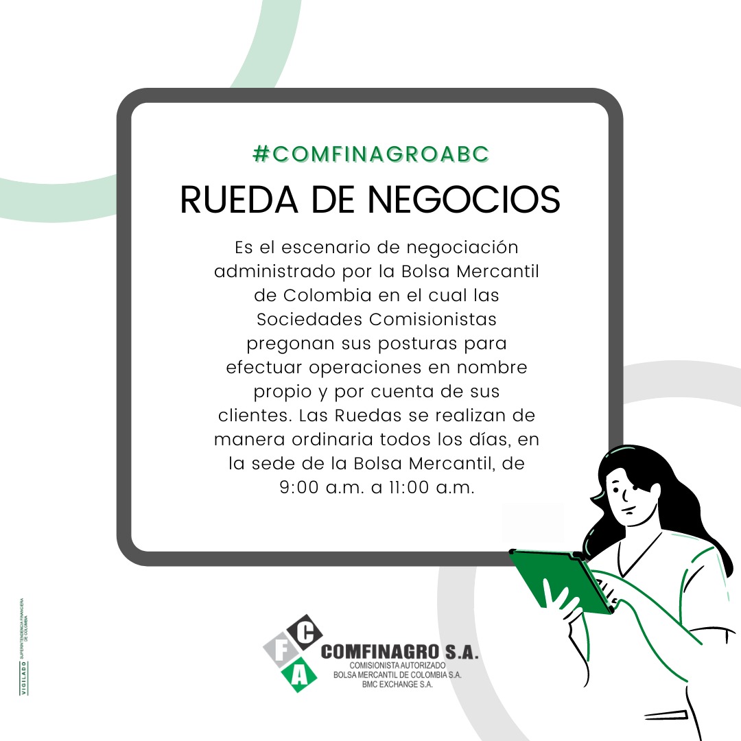 Algunos términos tributarios pueden ser confusos o desconocidos para nuestros clientes.🤔 Continuamos informándote sobre cada uno y cuál es su importancia. 🤩 Hoy hablamos de las ruedas de negocios, que te permitirán comercializar productos físicos.💰 #ComfinagroABC #Comfinagro