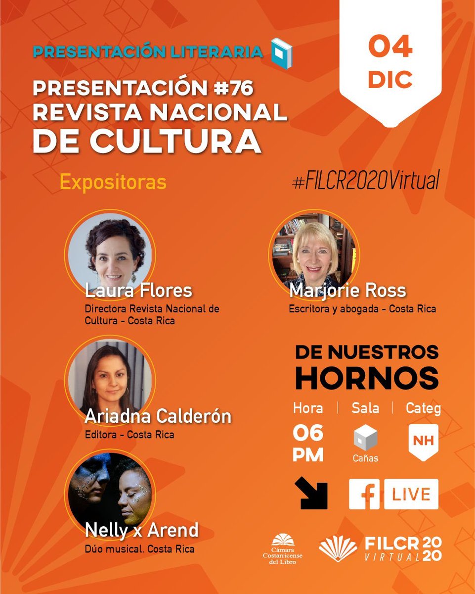 nellyxarend1's tweet photo. Hoy viernes a las 6pm tendremos el honor de ser parte de la presentación de la Revista Nacional de Cultura 76 en el marco de la #FILCR2020Virtual, junto con nuestra querida Dra. Marjorie Ross, con quien conversaremos sobre nuestro trabajo.
@marjorieross @nellyjv @Arendvg https://t.co/2GNOV5Pj8j