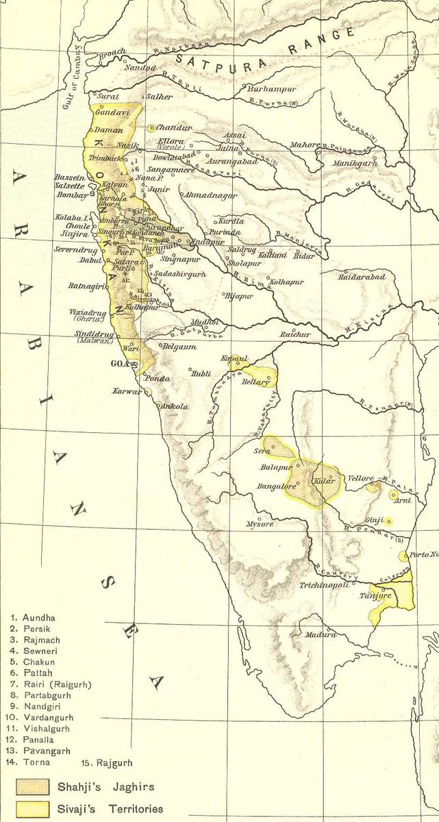 (6)1677 - Won forts of Jinji & Vellore in  #TamilNadu in January. Step-brother Vyankoji given its control. Vyankoji's disputes with Shivaji Maharaj resulted in battle in November. Vyankoji was defeated and given back the forts after resolving disputes.