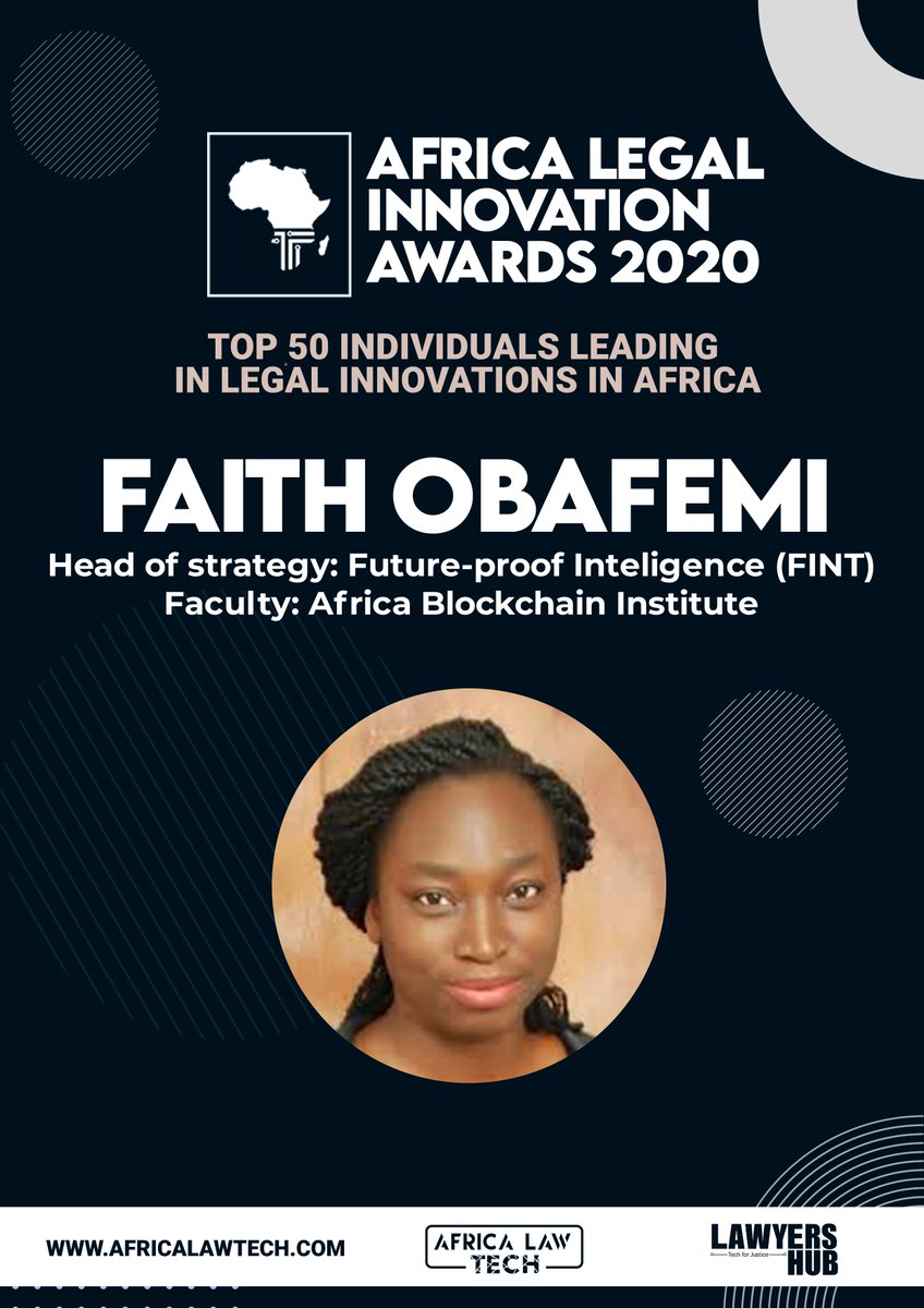 TOP 50 IN LEGAL INNOVATION IN AFRICA Faith Obafemi,  @FaithObafemiEsq -  @AfricaBlockInst  #AfricaLawTech