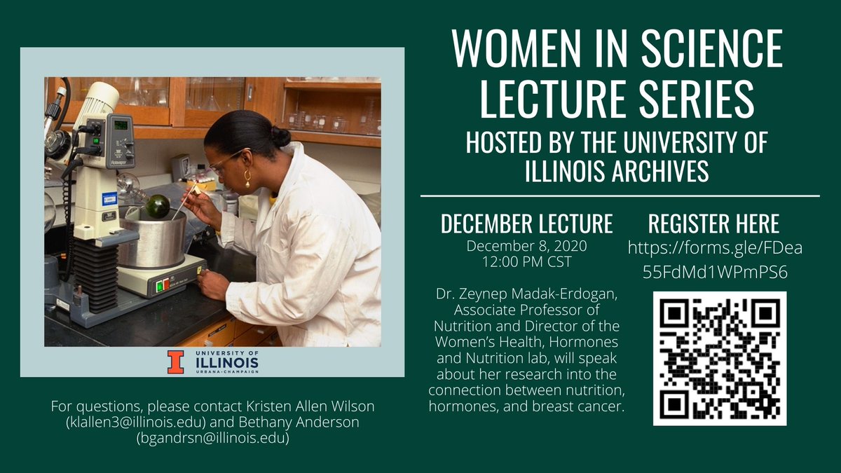 Please join us for our next #WomenInScience lecture with Dr. Zeynep Madak-Erdogan of <a href="/ACESIllinois/">College of ACES</a> <a href="/FSHN_Illinois/">FSHN at Illinois</a> <a href="/CancerCenterIL/">Cancer Center at Illinois</a> 
 December 8, 12-1 pm CT! Register here: forms.gle/FDea55FdMd1WPm… Learn more about the lecture series here: distributedmuseum.illinois.edu/about/women-in…