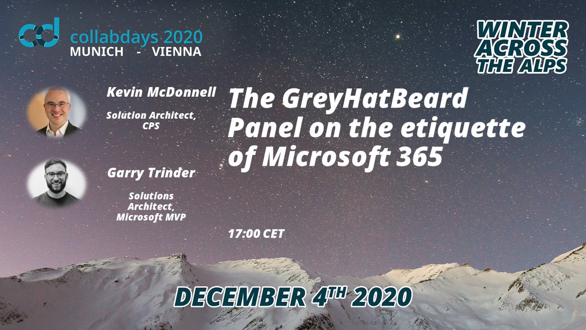Are you interested in #microsoft365 etiquette to help guide you through the many apps and functionalities of the platform? Tune in at 17:00h CET to hear a panel of community experts bring it on. 
#CollabdaysMUCVIE @collabdaysmuc @collabdaysvie #microsoft