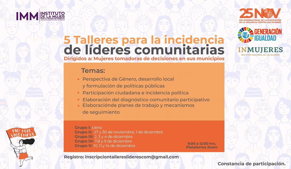 Amig@s,conocen mujeres que tengan acceso a zoom o ustedes están interesadas todavía quedan 2 talleres,completamente gratis,solo duran 3 días,compartiré saberes de conocimientos básicos de género, agenda política, y cómo hacer un diagnóstico participativo.