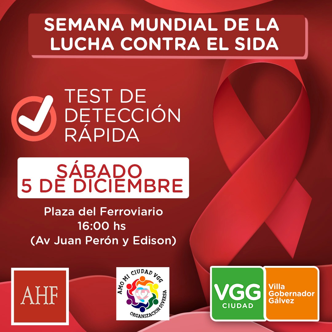 Prevengamos el HIV 🔴
🗓 Este sábado 5 de diciembre vamos a estar en la Plaza del Ferroviario (Av. J. D. Perón y Edison) desde las 16hs realizando test de detección rápida.
Si necesitás info o tenés dudas 👉 bit.ly/3lN7Qes