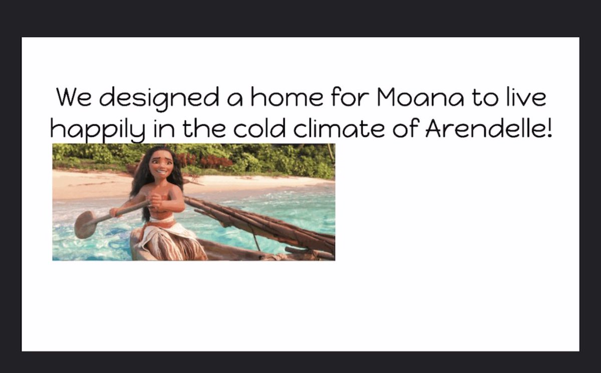 Ms_J_Cruise's tweet photo. Students are engaged when tasks are relatable and empathy driven. We helped Moana get settled into her new home. Ss demonstrated their understanding of how we adapt to changing seasons &amp; climates in Gr. 1 ⁦@DSBNVirtual⁩ #STEMeducation https://t.co/IiHBJVeyxI